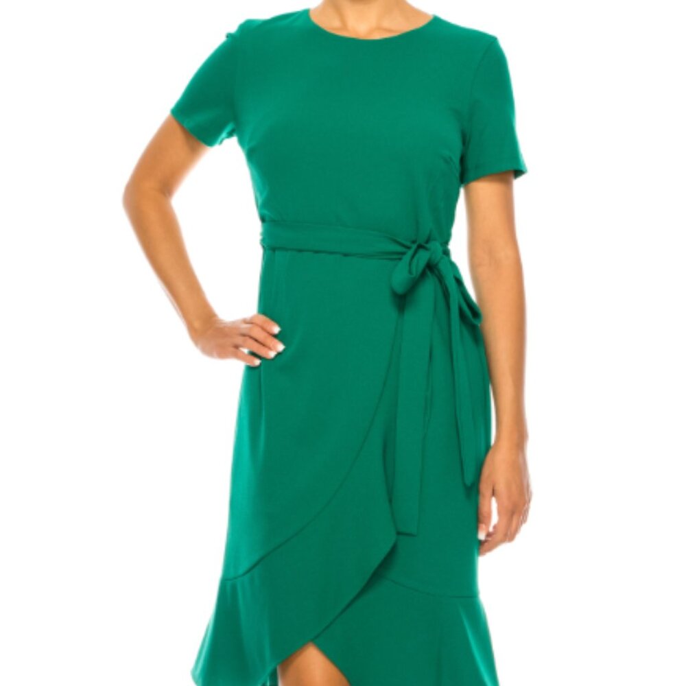Shelby & Palmer Faux Wrap Ruffle Sheath Dress, Ultra Marine, Size 8, NWT, A2330